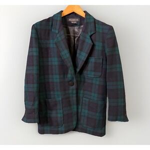 Rare Vintage Made In Ukraine 100% Wool Tartan Plaid 6P Blazer Rayon Lined